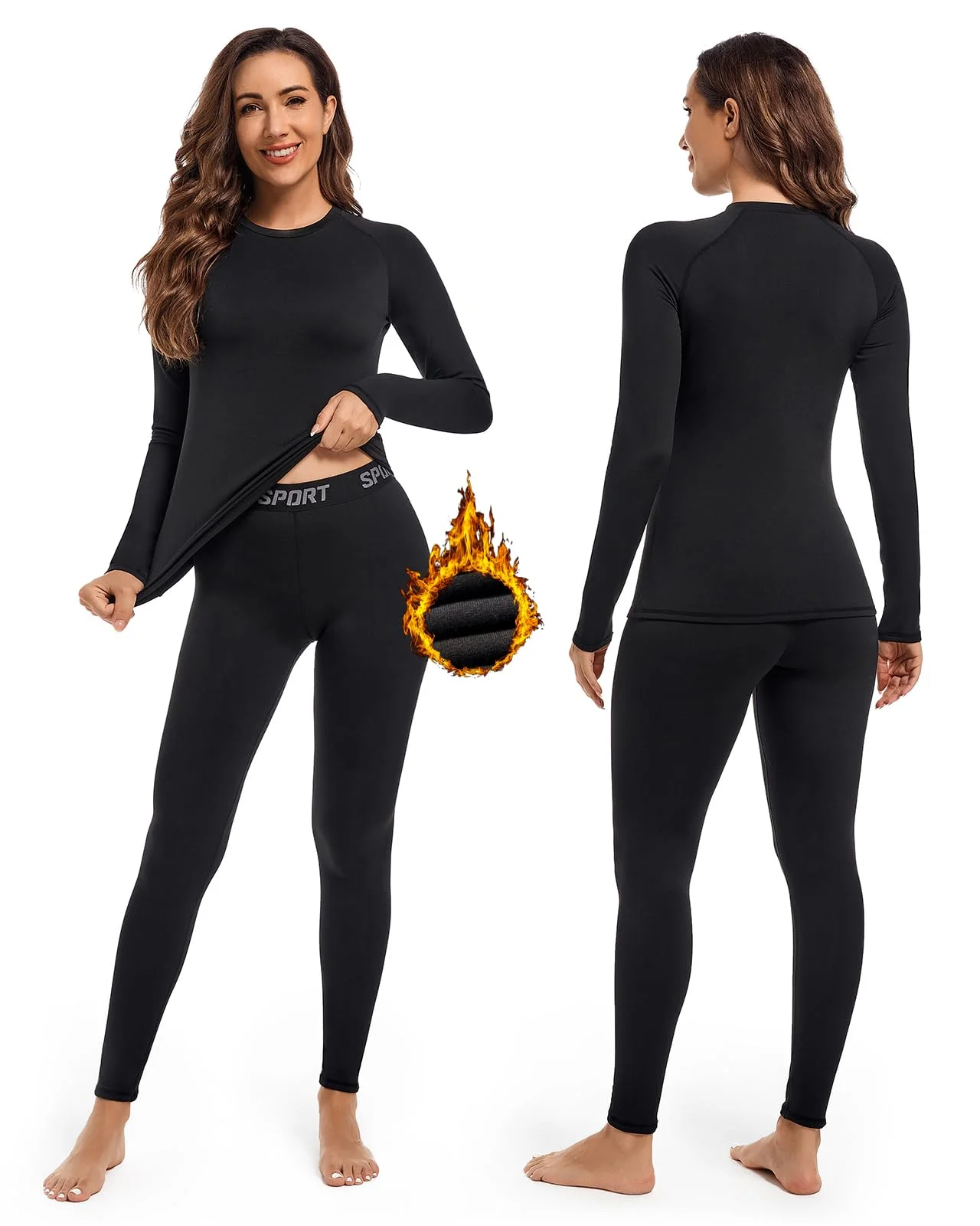 Ropa Termica Mujer, Conjunto Ropa Interior térmica Invierno Frio Extremo - Transpirable Manga Larga Camiseta Termica y Pantalon,térmica Ropa Interior para esquí,Moto