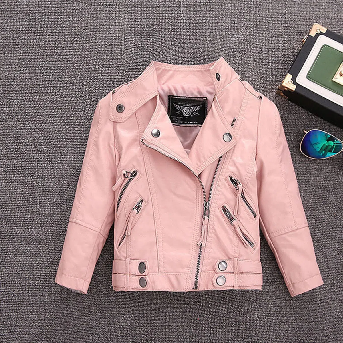 Chaqueta de cuero para niña, abrigo de moto, chaqueta de moda de primavera con cremallera para niñas y niños