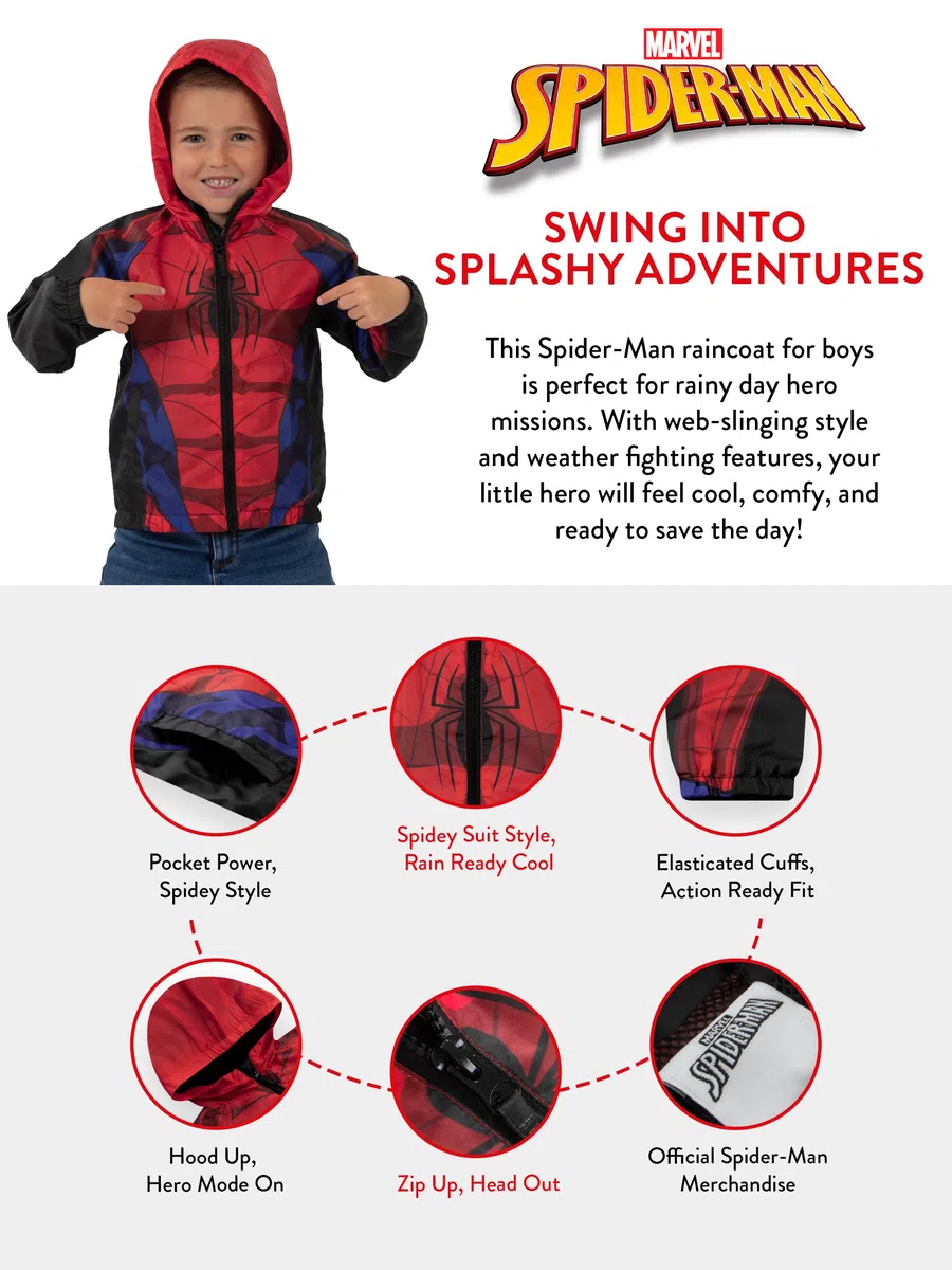Marvel Chaqueta Spiderman, Chubasquero Niño De Superhéroe, Chaqueta Impermeable Niño Spider Man, Ropa Impermeable De Ninos