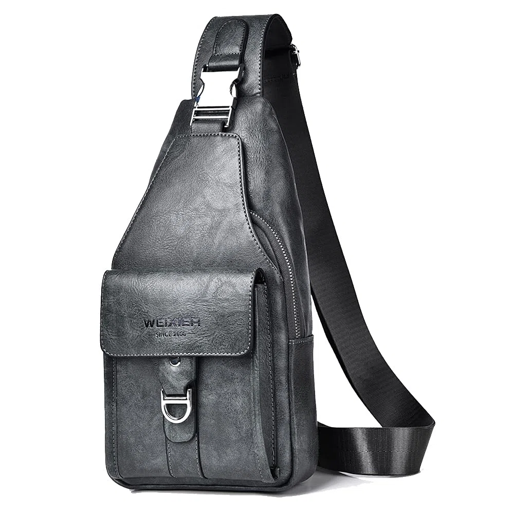 A-QMZL Bolso Hombre de Pecho de Piel Bandolera PU Cuero Bolsos Bandolera Casual Sling Bag Mochila Hombro Bolsas Impermeable Crossbody Bag (gris)