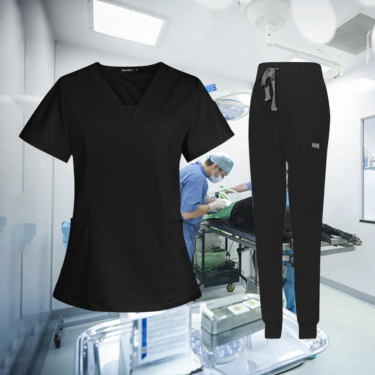 Conjunto de Uniforme Médico para Mujer, Cómodo Escote en Múltiples Bolsillos, Lavable a Máquina. Blusa de Manga Corta Y Pantalón para Enfermera,