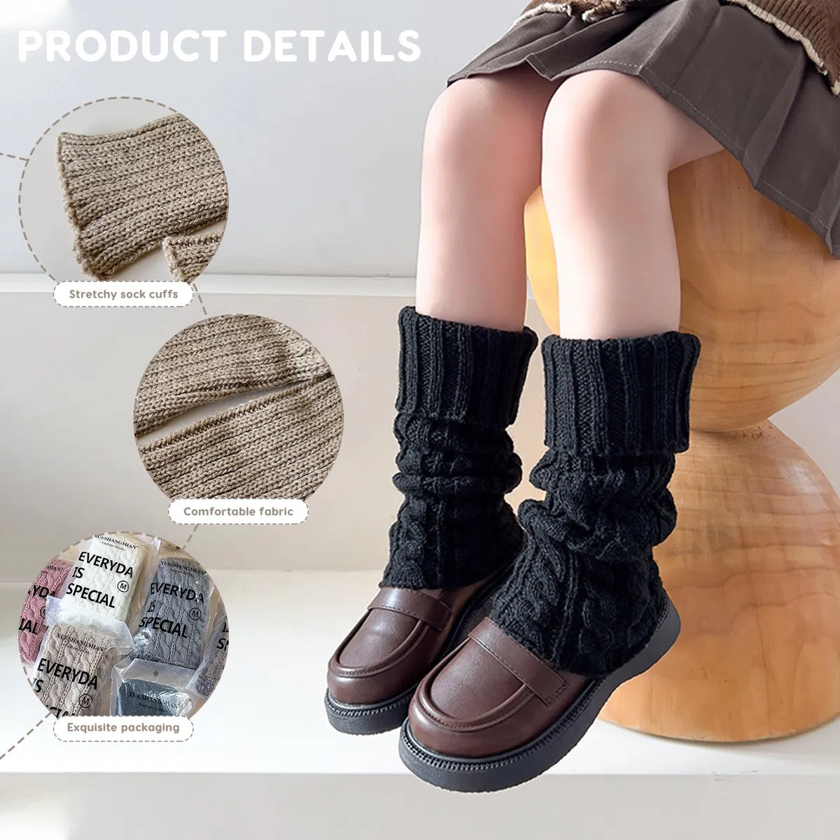 SONARIN 3 Pares Calentadores Piernas para Niñas,Invierno Punto Calentadores Largos Calcetines de Rodilla Protección de Piernas Elásticas para Niñas