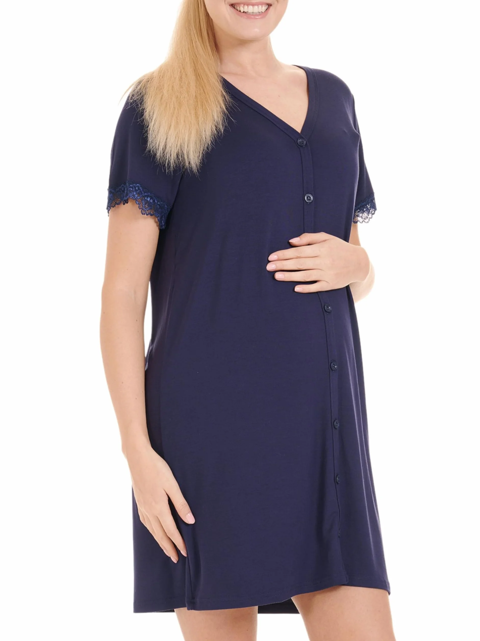 Herzmutter Camisón de Maternidad - Camisones de enfermería y Embarazo - Camisones de Maternidad del Hospital - Camisones para la Futura mamá – Flores–patrón–Tira–marítimo - 2800