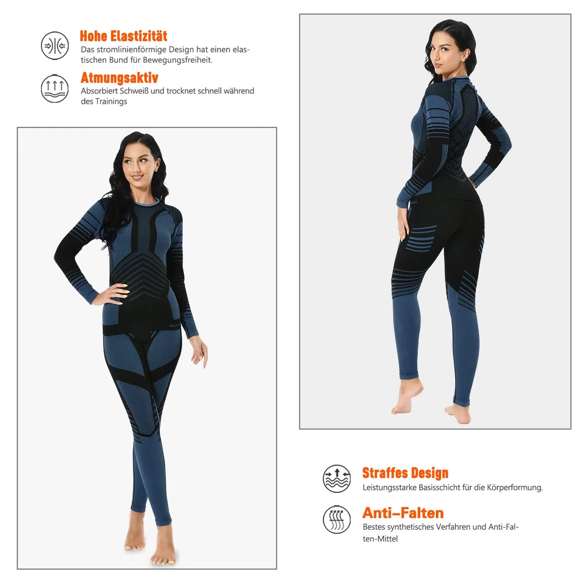 MEETYOO Conjunto de Ropa Interior para Mujer, con Capas Base de Forro Polar, Conjunto de Leggings Largos, Suave, Transpirable, de Secado rápido, Ropa Interior de esquí para Correr, esquí, Yoga