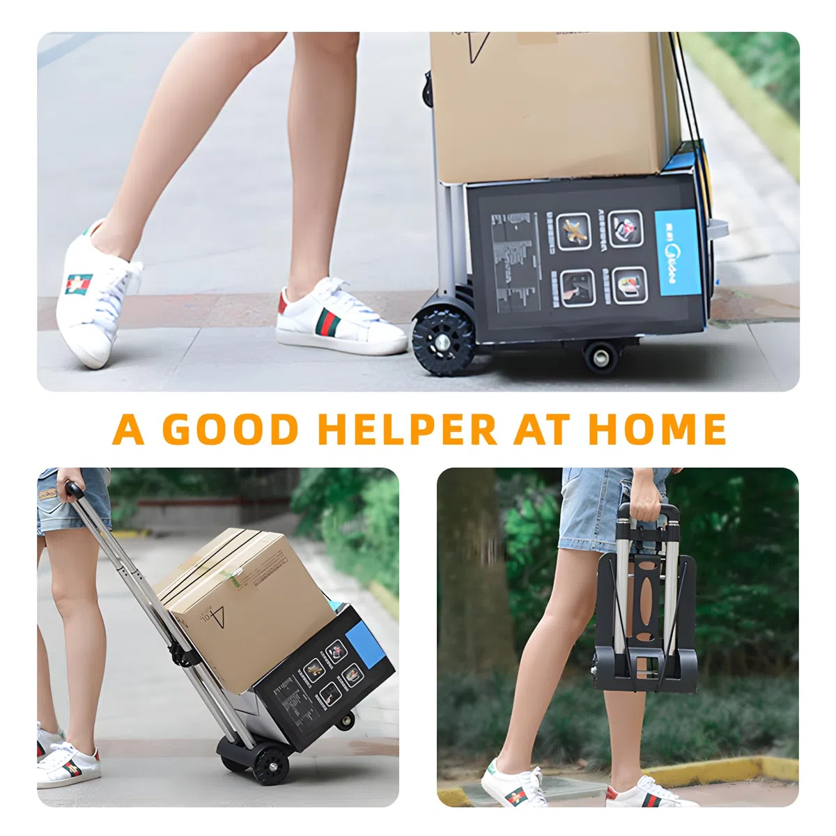 Carrito de Equipaje Plegable, Capacidad de Carga 50 kg, Aleación de Aluminio, Carritos Porta Equipajes con 2 Ruedas para Vacaciones, Deportes, Compras