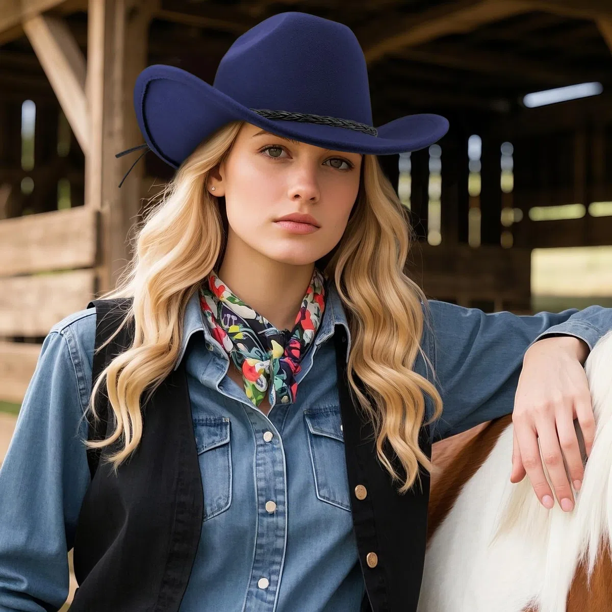 DRESHOW Sombrero de Vaquero para Mujers y Hombres Sombrero de Vaquera Western Clásico con Cinturón de Hebilla Sombrero de Enrollado de ala Ancha Grande Moldeable Fieltro Fedora para Unisex
