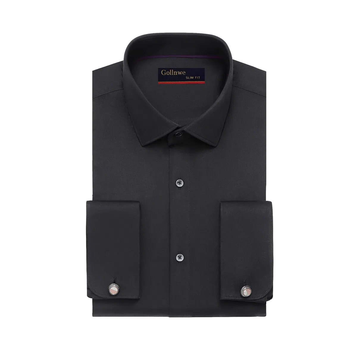 Gollnwe Camisa de Vestir para Hombre de Corte Ajustado y elástico con puños franceses