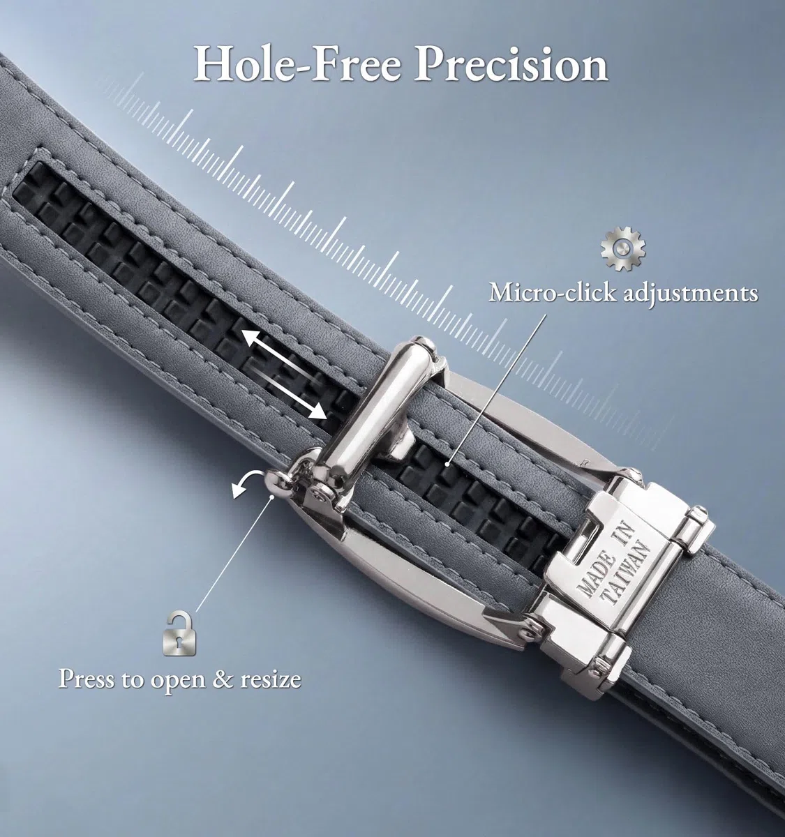 Litume GREEN GOLF Saffiano - Cinturón de trinquete de piel auténtica, hebilla automática con ajuste de microclic, fabricado en Taiwán