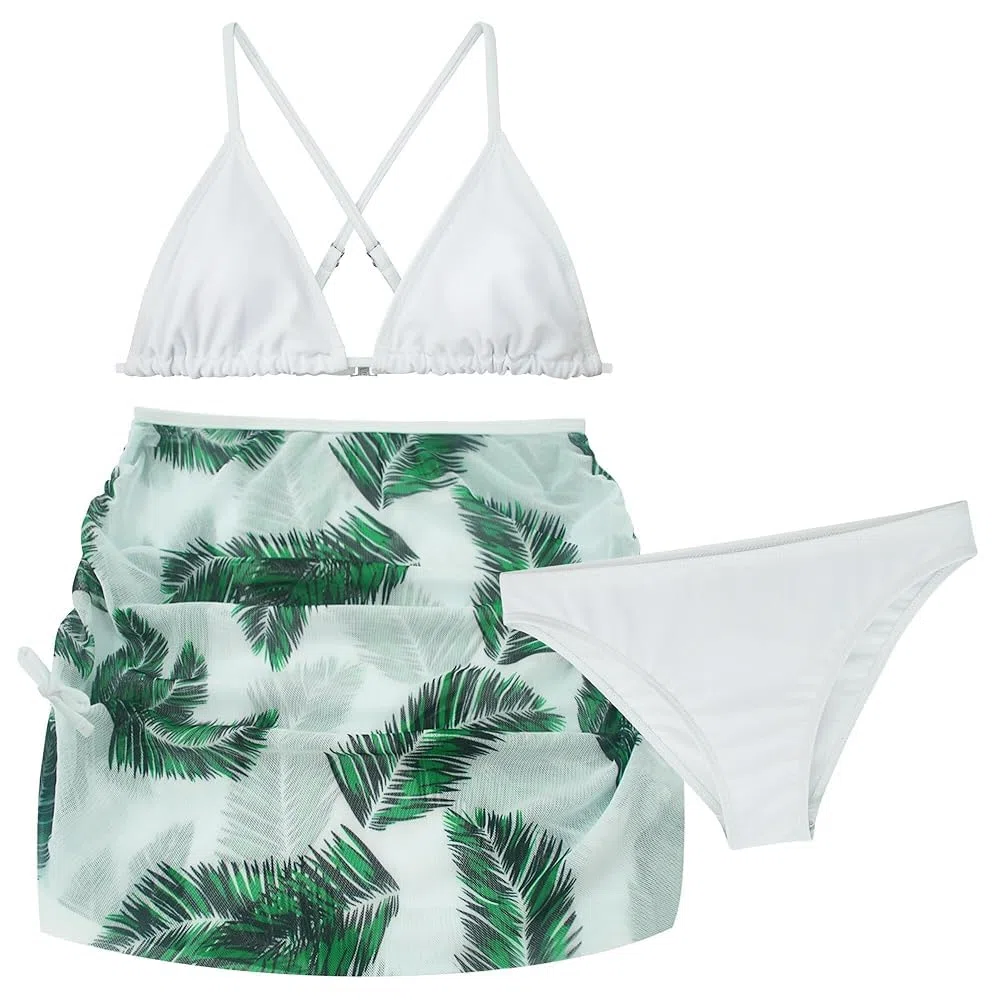 AIEOE Set 3 PCS Bañador con Falda Niñas Bikini con Motivo Floral Traje de Baño Verano para 8-14 Años