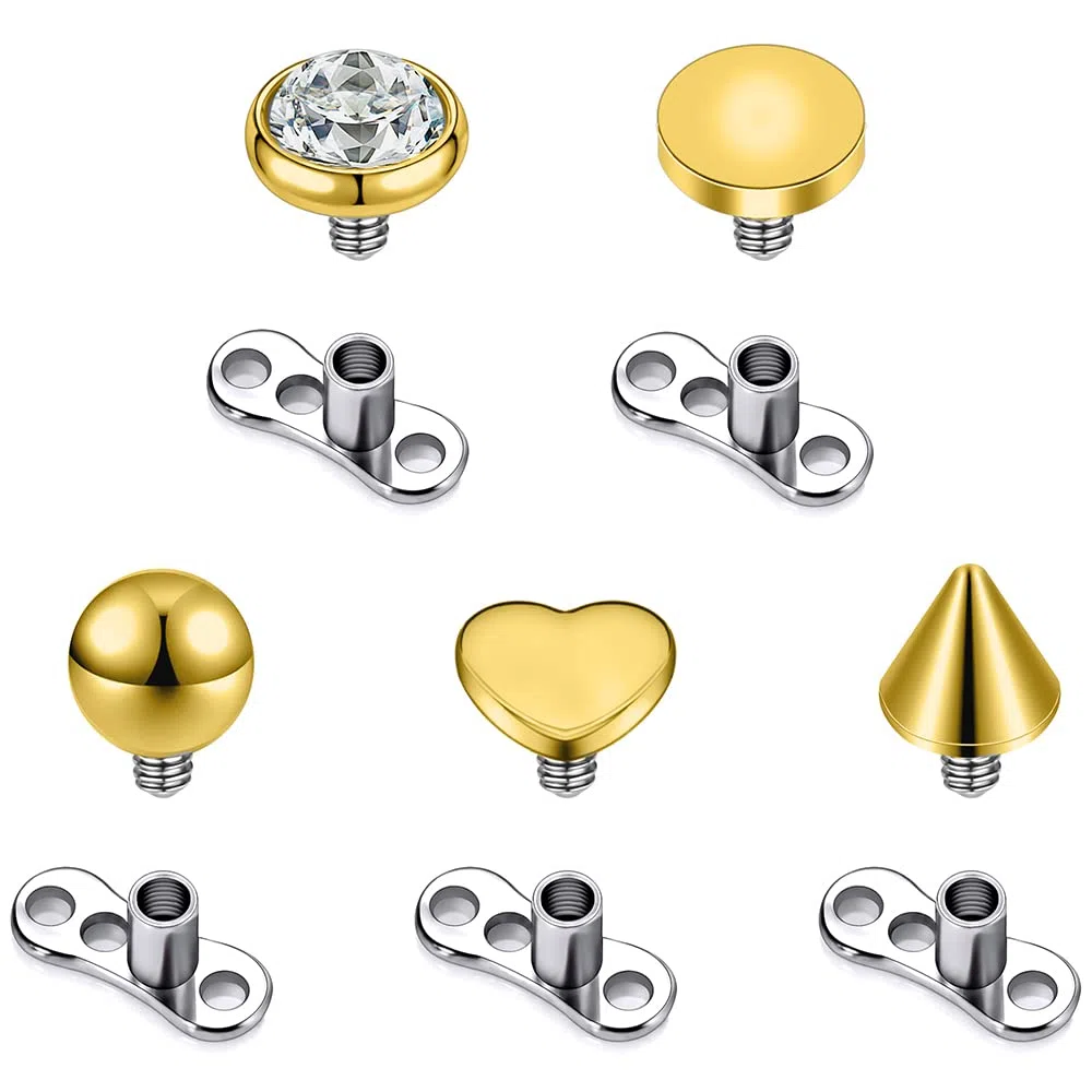 PunkTracker 10Pcs 316L Surgical Steel Opal Dermal Piercing Kit Gold Dermal Piercing Top Internally Threaded Dermal Piercing Dermal Anchor Tops