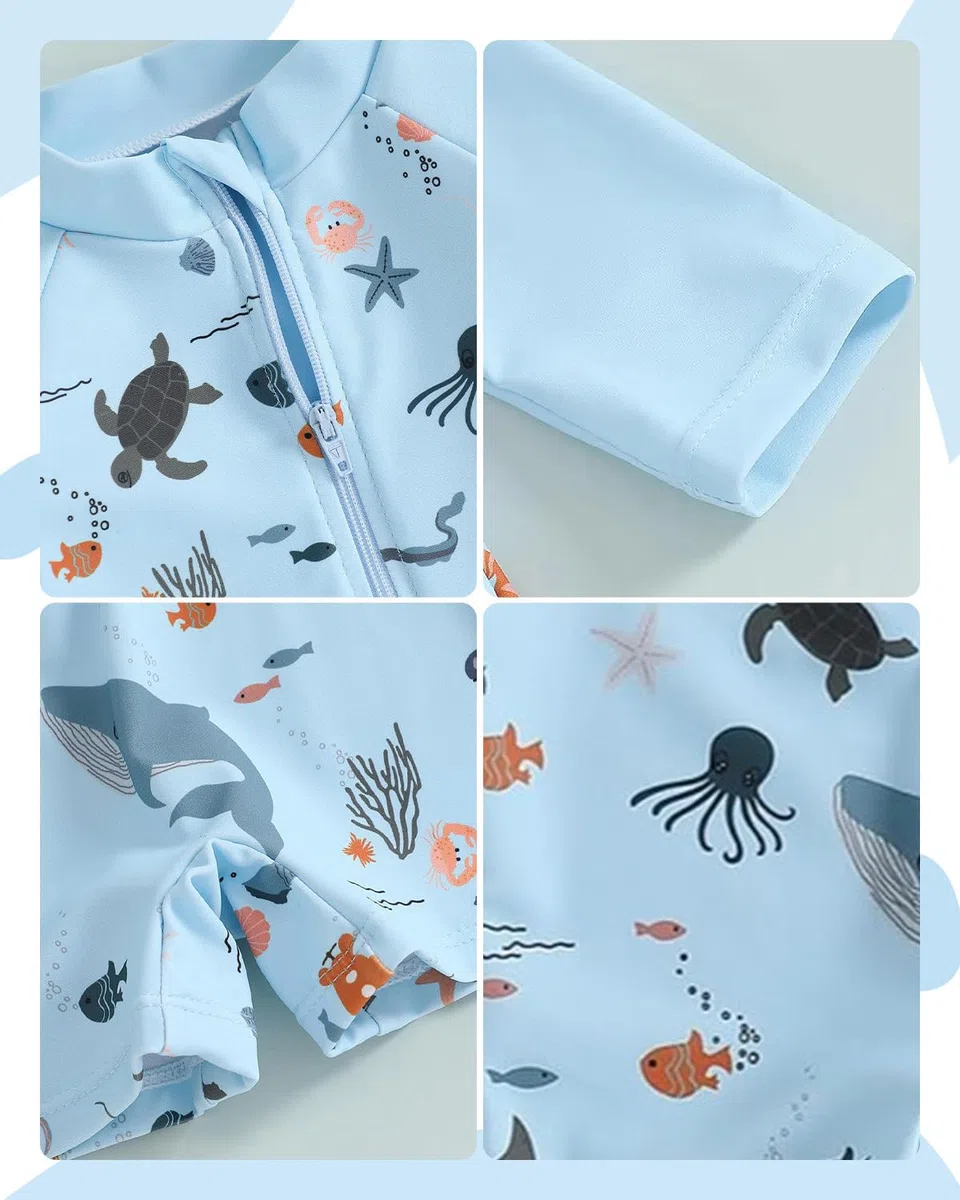 JiAmy Traje de baño de manga larga UV para bebé y niño, traje de baño con sombrero, traje de baño para bebé para niños de 6 meses a 6 años