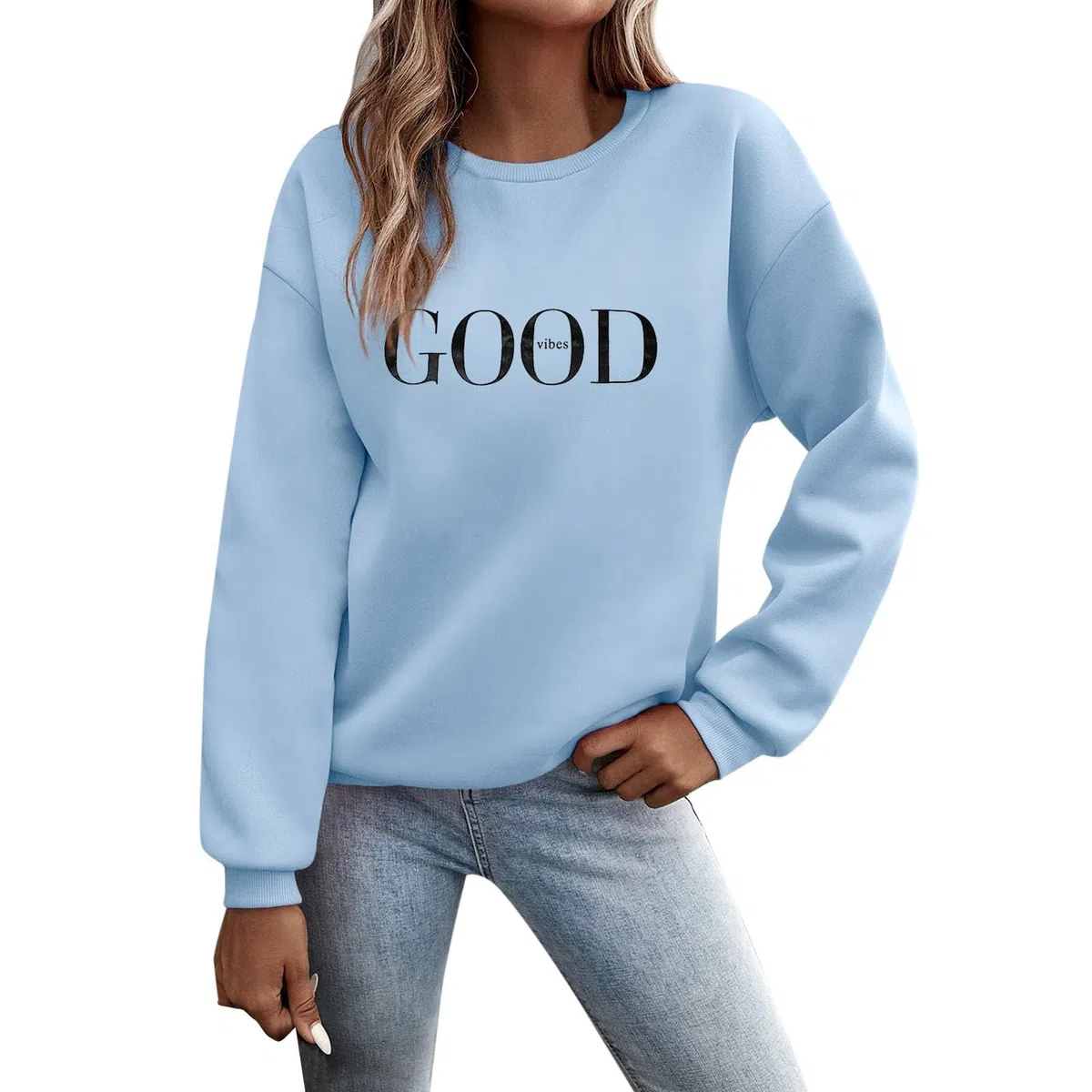 Genérico Sudaderas Mujer Manga Larga Cuello Redondo Sudadera sin Capucha Amplio Básico Chic Modernos Deportes Mujer Top Sudadera Informal de Manga Regular con Estampado de Letras