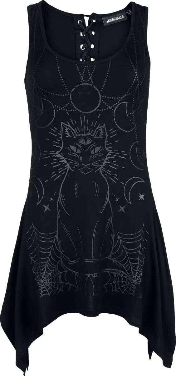 Jawbreaker Mystic Cat Top Mujer Top Negro 95% Viscosa, 5% elastán Estrechos