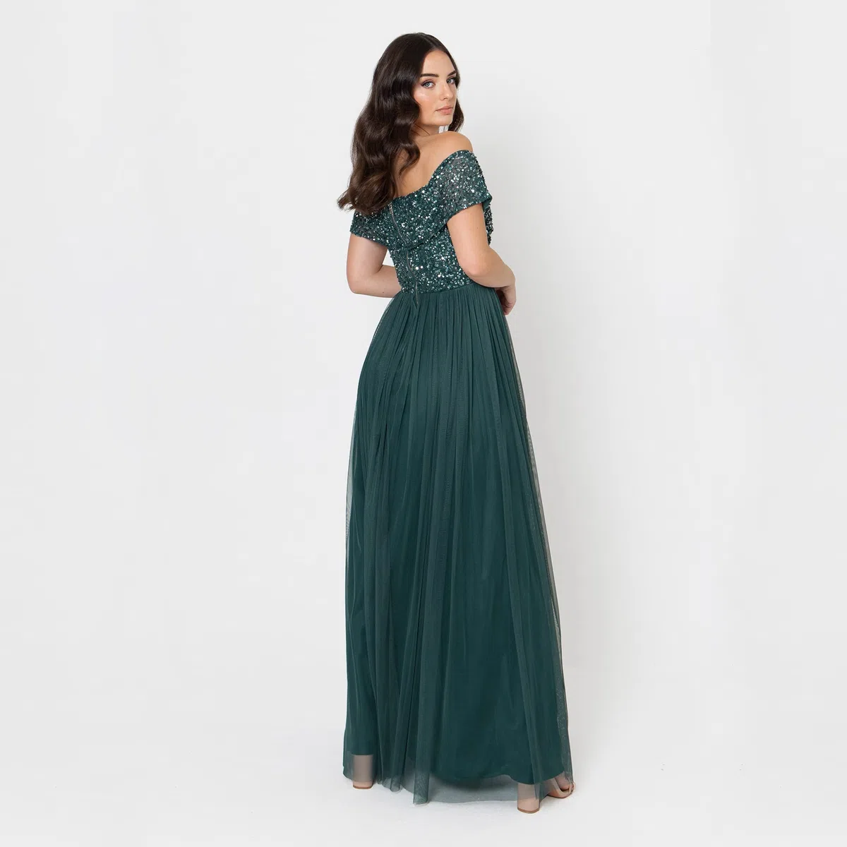 Maya Deluxe Maya Berry Bardot Embellished Maxi Dress Vestido de Dama de Honor Mujer