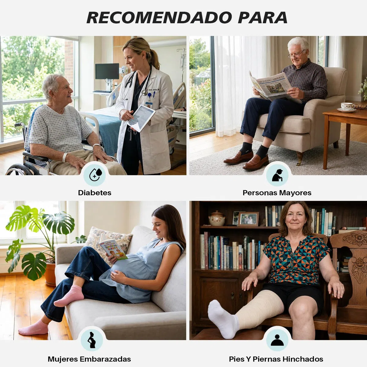 Calcetines Diabéticos Hombre y Mujer: Calcetines Cortos Sin Elástico y Sin Costuras Bambú Traspiranti Suela de Rizo Acolchada para Pies Hinchados Ancianos y Embarazadas