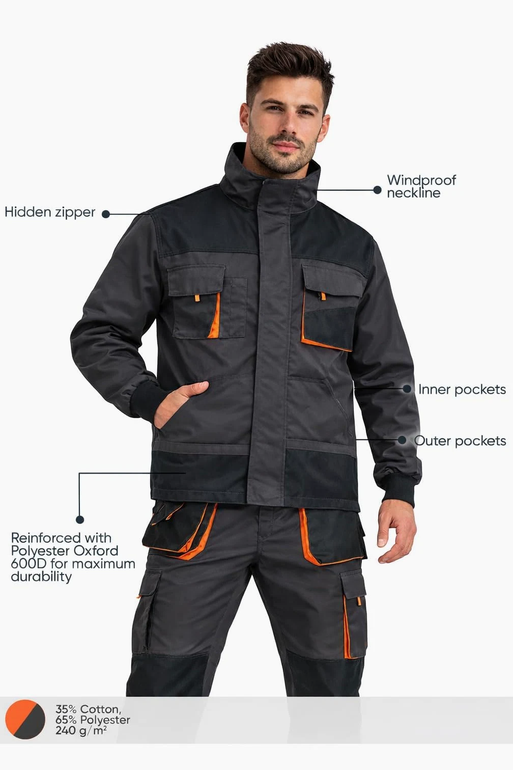 BWOLF Atlas - Chaqueta de Trabajo Multifuncional para Hombre