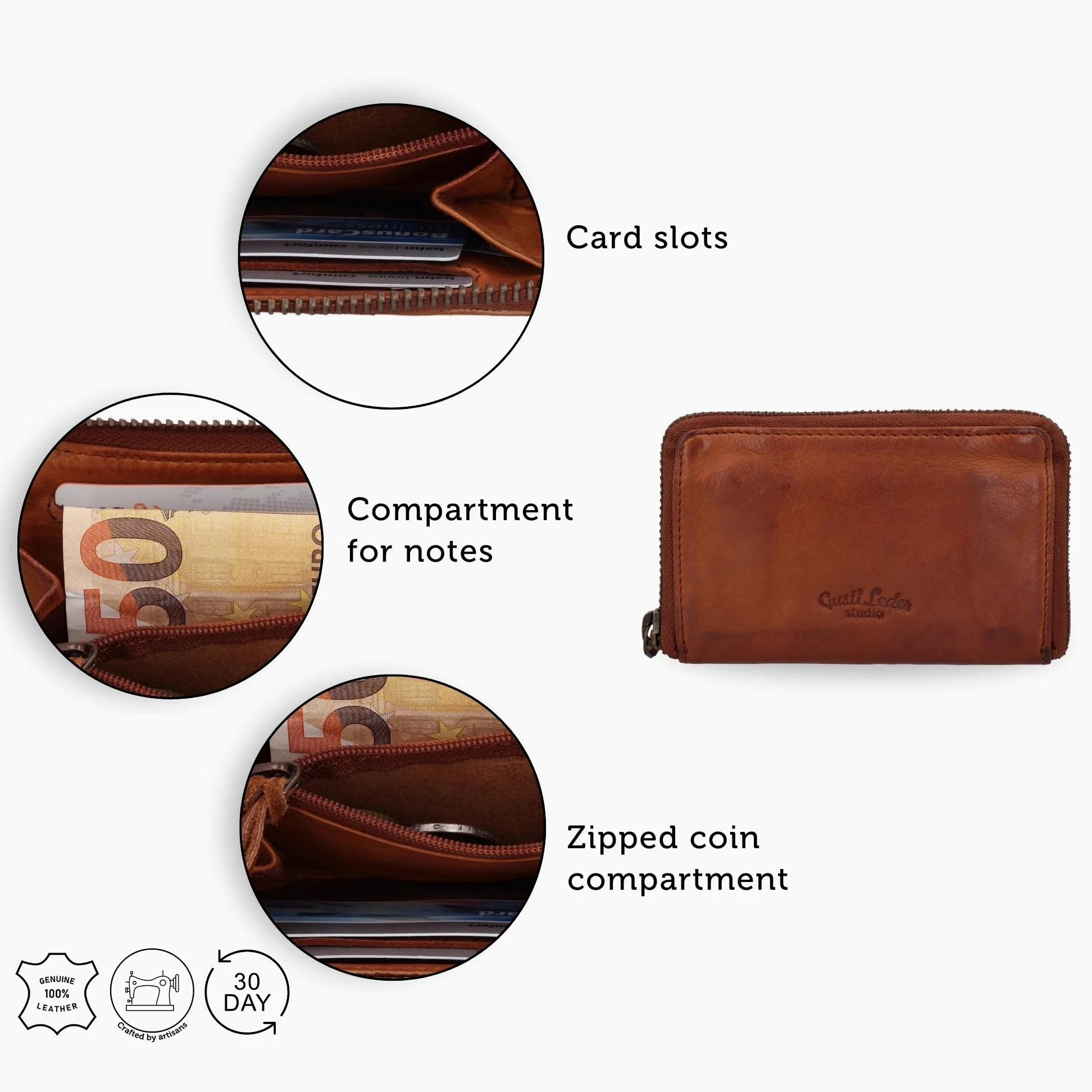 Gusti Monedero de piel - Aenna Monedero Monedero Vintage Coñac Cuero