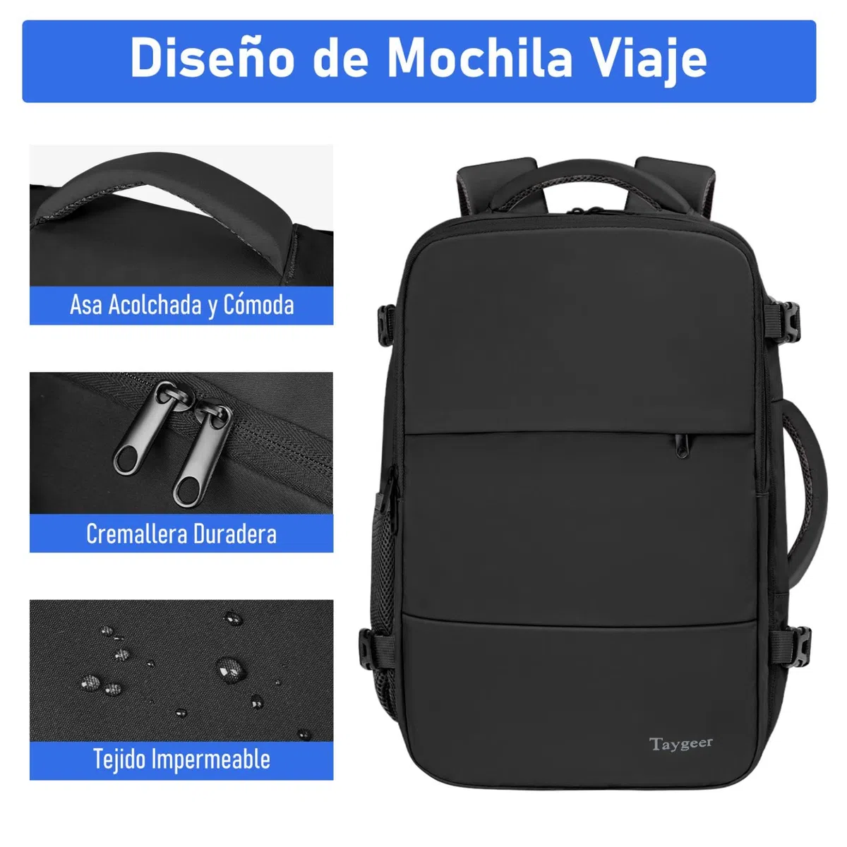 Taygeer Mochila 40x30x20 Ryanair con Bolsa para Zapatos, Mochila Cabina 40x30x20 Portatil 15.6" con Bolsa Impermeable Maletas de Viaje 24L Equipaje de Mano Mujer Hombre para Uso Diario, Viaje, Negro