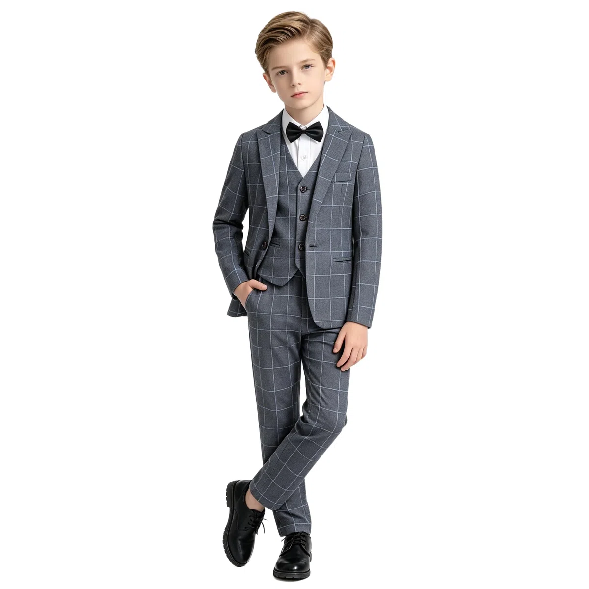 LOLANTA 5 Piezas Traje Formal para Niños, Boda de Niño, Cumpleaños, Traje de Prom con Blazer Chaleco, Pantalones, Camisa, Pajarita, Trajes de Esmoquin