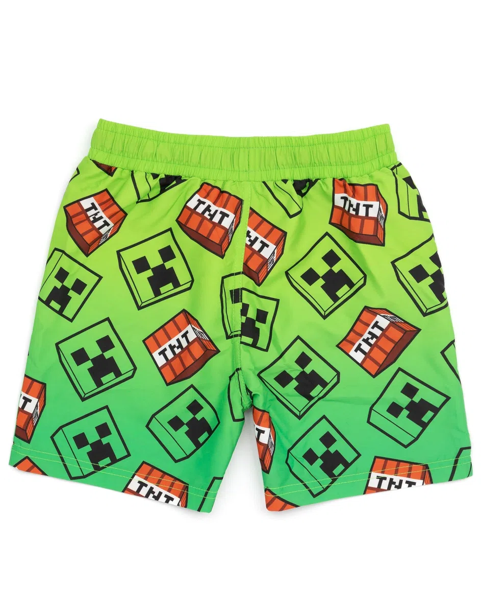 Minecraft Swim Shorts para Niños | Opciones De Vid Azul-Verde O Verde | Kids Teen Creeper Steve Alex TNT Personajes Explosivos Gamer Swim Pantalones Trunks