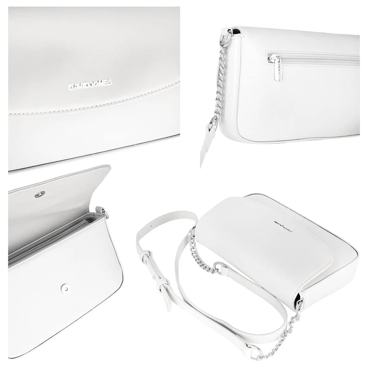 David Jones - Bolso Bandolera Mujer - Bolso de Mano Hombro Pequeño Cadena - Mensajero Cruzado PU Piel Cuero - Crossbody Bag Embrague Billetera Tarjeta Teléfono - Noche Shopping Ciudad - Blanco