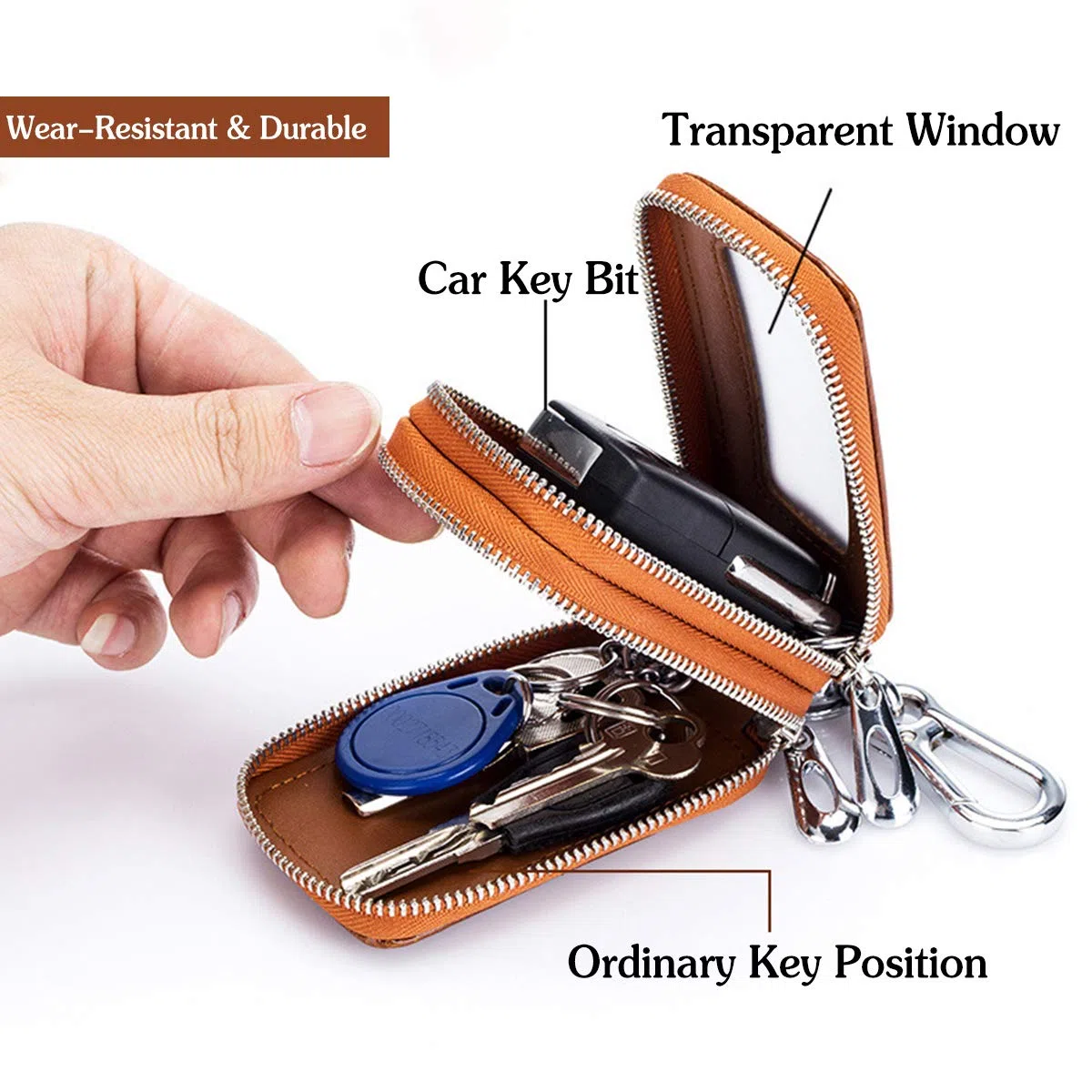 Llaveros de Cuero Genuino para Coche, Llavero, portátil, Llavero, Retro, Impermeable, Doble Bolsa con Cremallera para Hombres y Mujeres, Morado, Large