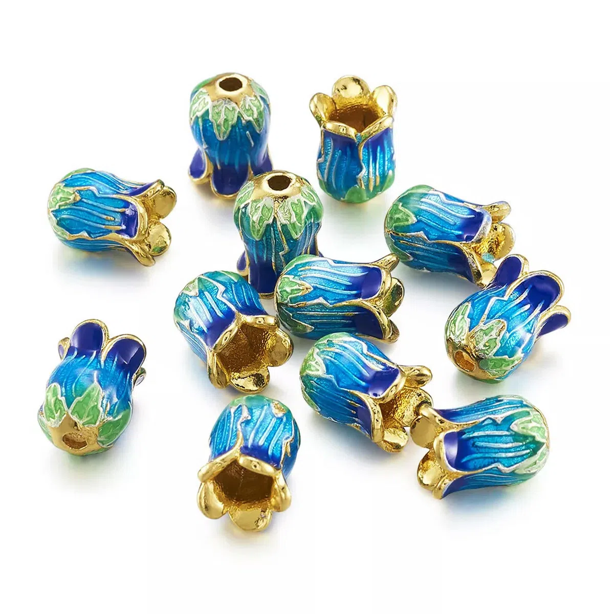 25 Piezas de Tapas de Cuentas de Flores de Esmalte de latón únicas en Tono Dorado, Accesorios de 5 pétalos para Manualidades, 14 mm (predeterminado)