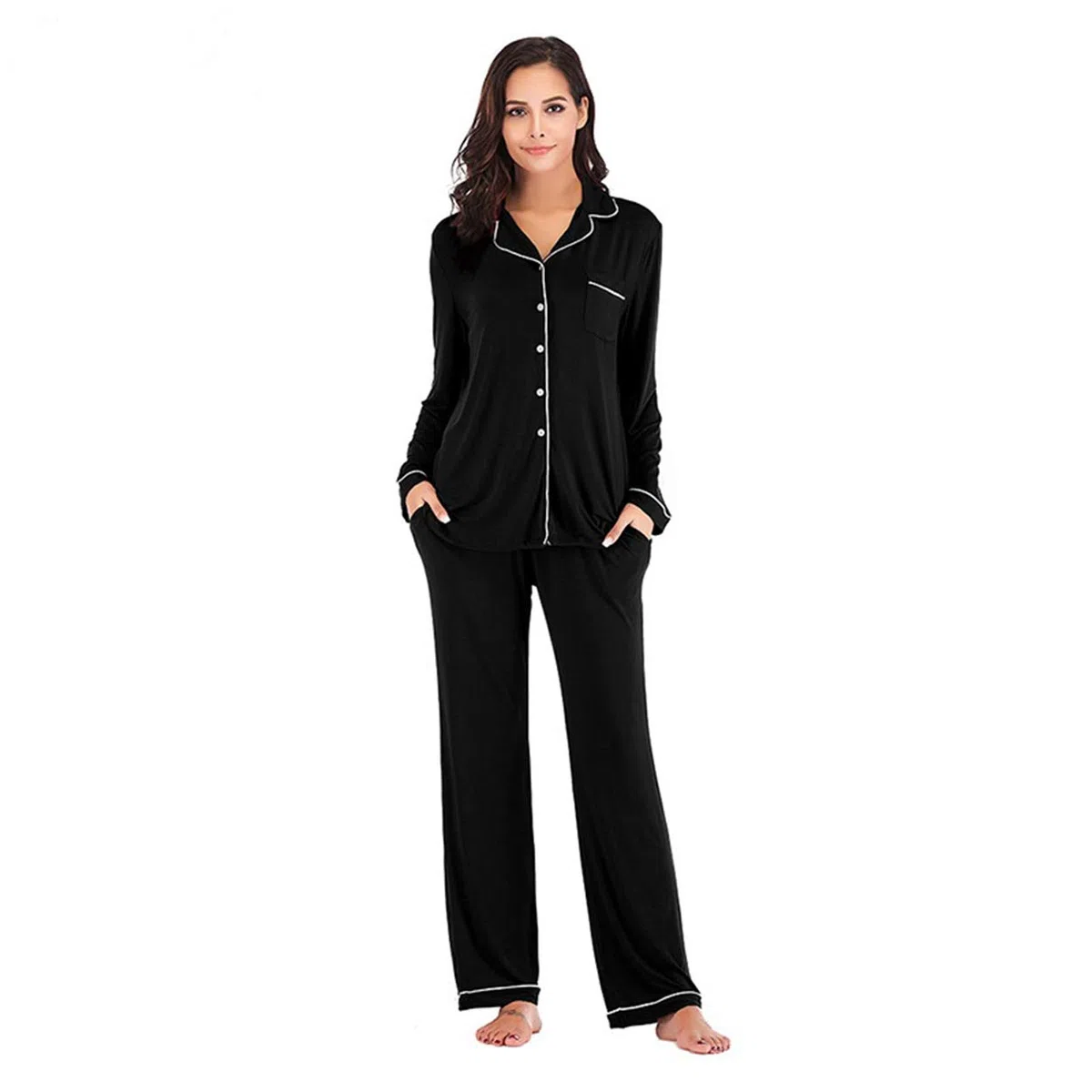 Conjunto de pijama para mujer, súper suave, de manga larga, con botones, ropa de dormir para descansar