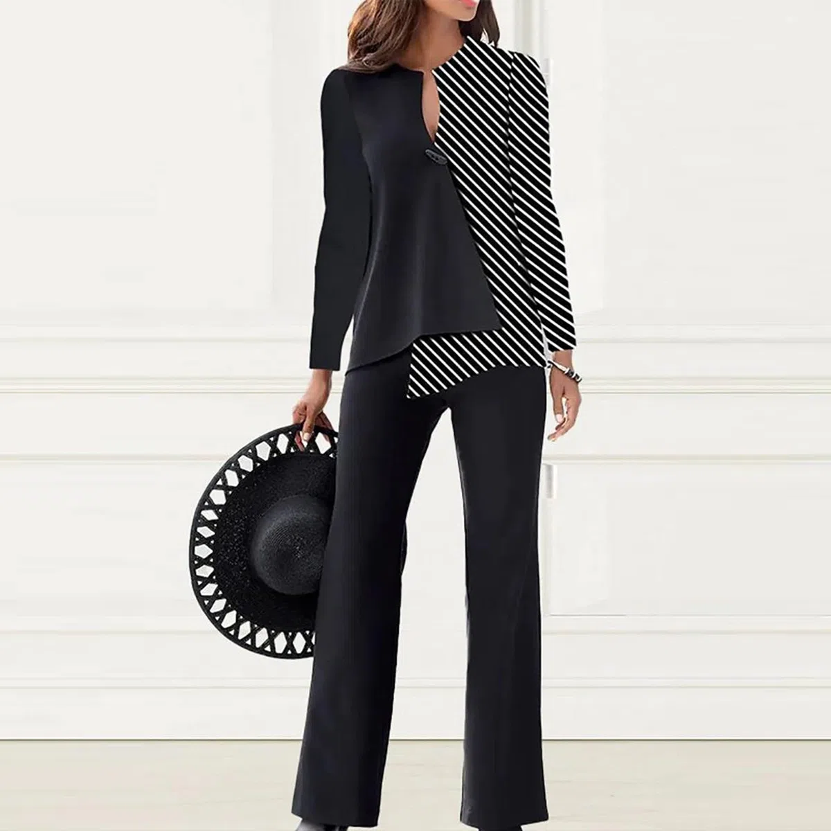 Generico - Traje de mujer para mujer, pantalón y chaqueta, talla grande, elegante, completo para mujer, manga larga, negocios, completo, color liso, con pantalones y blazer de dos piezas, para bodas y