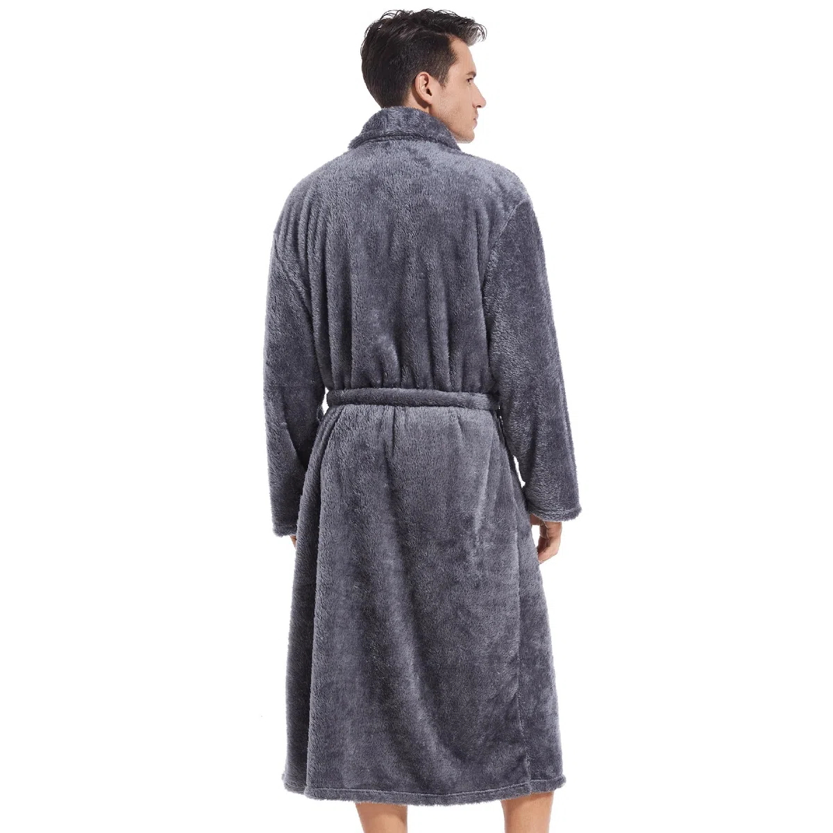 Inner Wish Bata de baño de forro polar de felpa para hombre, acogedora y cálida, bata larga de spa con bolsillos (gris oscuro)