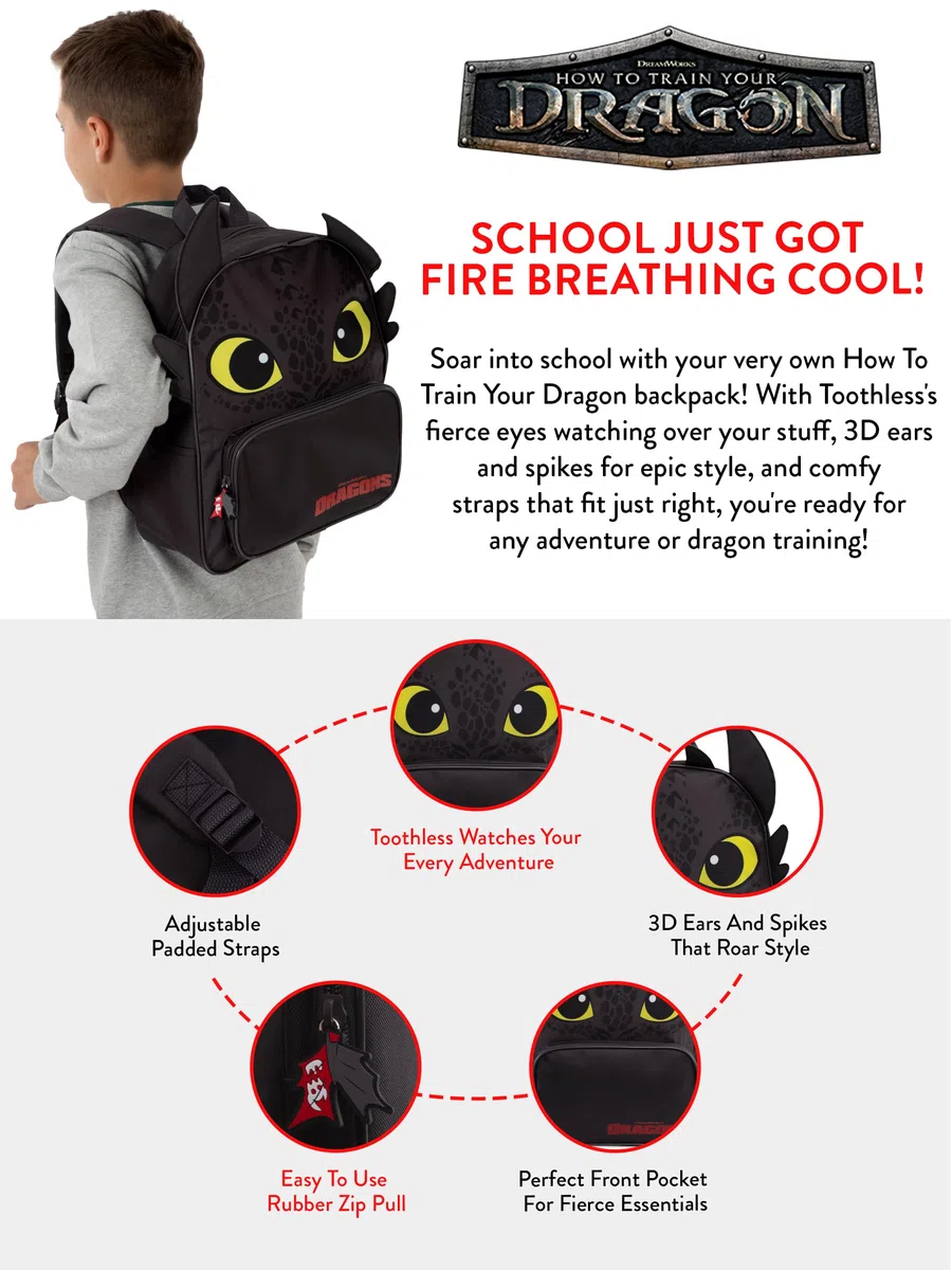 How To Train Your Dragon Mochilas Niños, Mochilas Escolares Toothless, Mochila Escolar Niño, Talla Unica Negro