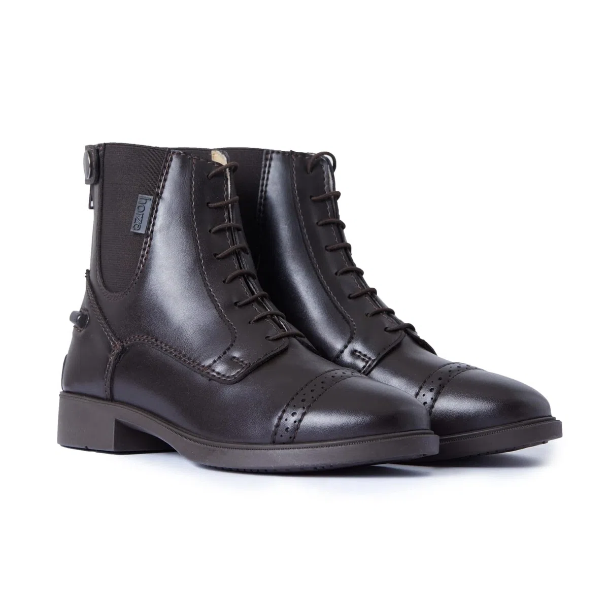HORZE Botines de Montar Kilkenny de Cuero sintético con Cremallera en la Parte Trasera y Cordones elásticos, Negros, Adultos y Junior, Todas Las Tallas, Marrón, 41