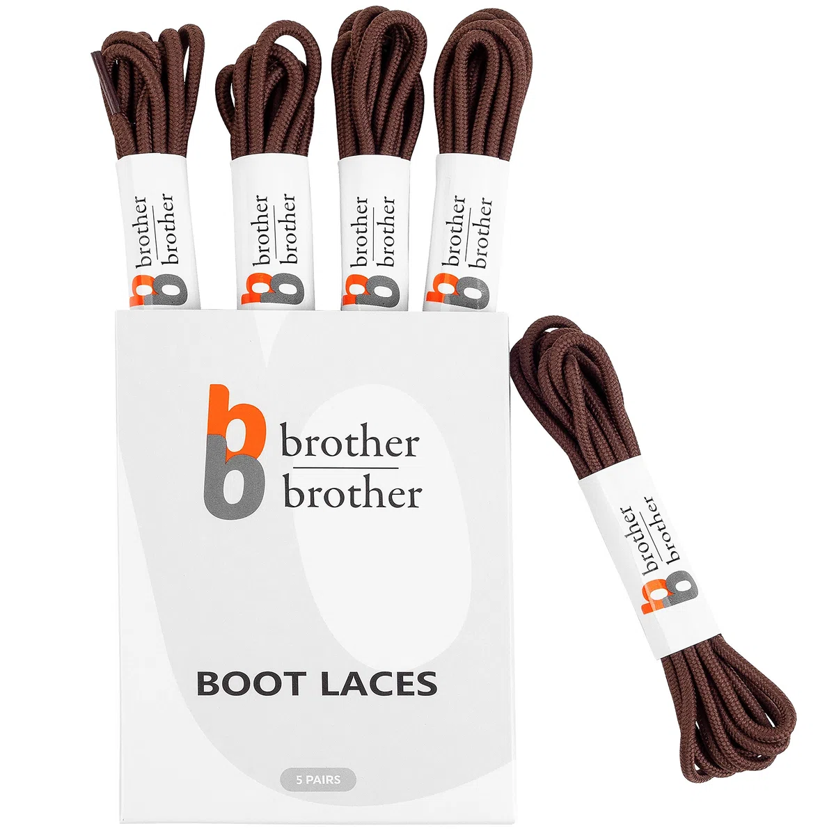 BB BROTHER BROTHER Cordones para botas (5 pares) de cordones redondos resistentes y duraderos para botas de trabajo, senderismo y caminata, Marrón, 55'' Inches (140CM)