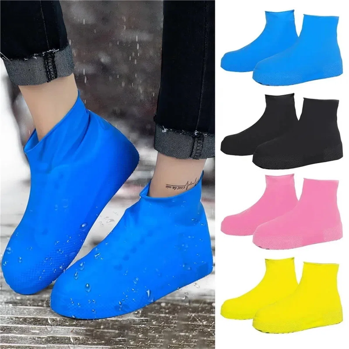 2pcs Waterproof Shoe Covers Silicone Anti-Slip For Outdoor Rainy Day Reusable Cover