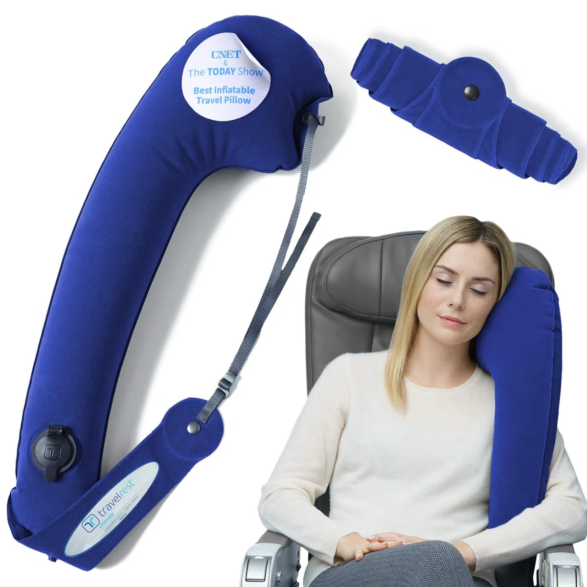 travelrest - Almohada Esencial de Viaje Todo en uno - Soporte Corporal para Dormir en Viajes, Compacto y cómodo, Duradero y Lavable, Accesorio de Viaje para vuelos Largos y Viajes por Carretera.