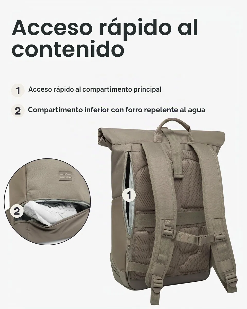 Johnny Urban Mochila Enrollable Mujer Hombre Gris - Allen Large - Grande Bolso para Escolar, Universidad, Trabajo - Compartimento para Portátil - Repelente al Agua