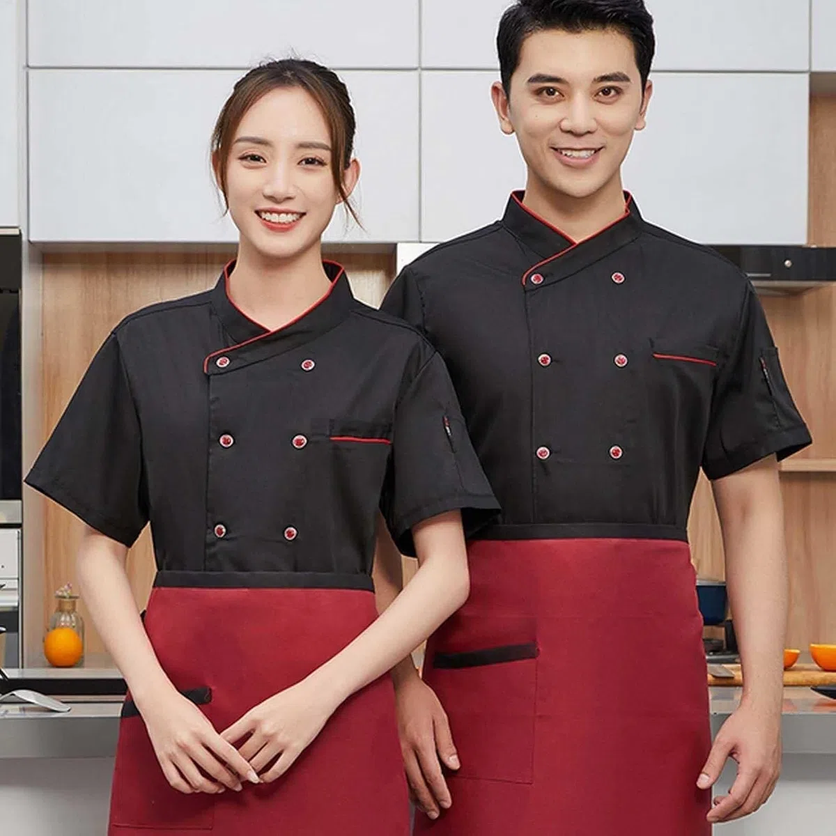Uniforme de Cocina de Verano, Chaqueta de Trabajo de Chef Unisex, Uniformes de Camarero de Telas Transpirables