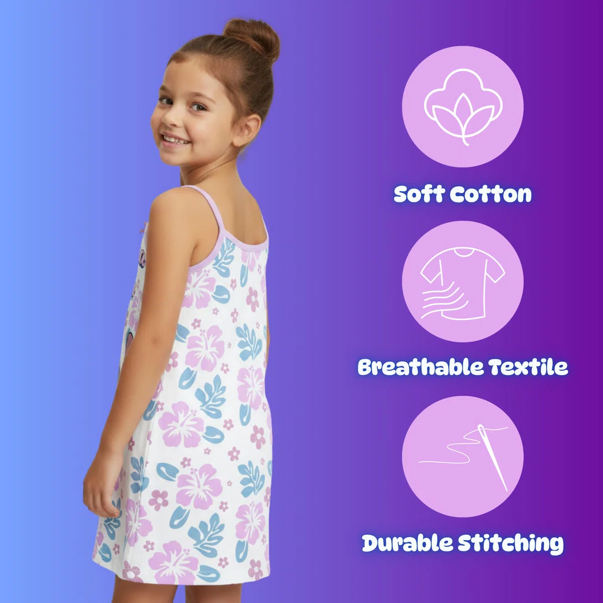 Disney Stitch Camison para Niñas, Camison Corto de Algodon Suave, Camison Tirantes Verano, Tallas 3 a 8 Años