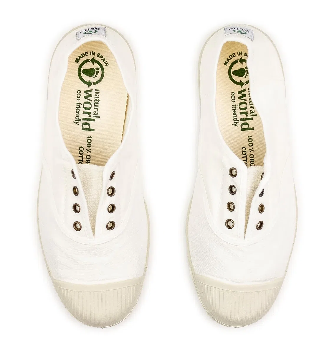 Natural World Eco - Zapatillas Mujer Casual de Algodón Orgánico - Sneakers Sostenibles con Suela de Caucho Natural - Veganas - Fabricadas en España - Blancas - Modelo 102
