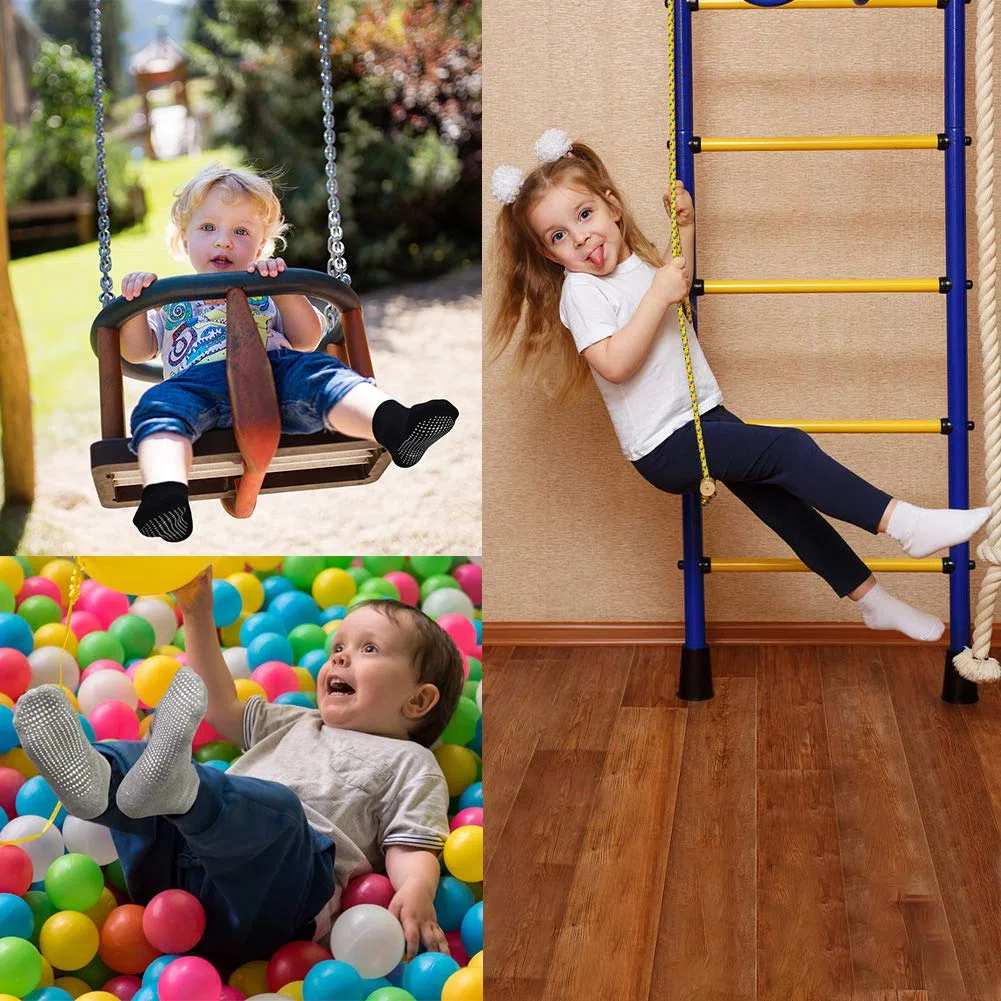 GRPSKCOS Calcetines para bebés y niños, ABS antideslizantes, 12 pares de calcetines para niños de 0 a 10 años, calcetines antideslizantes