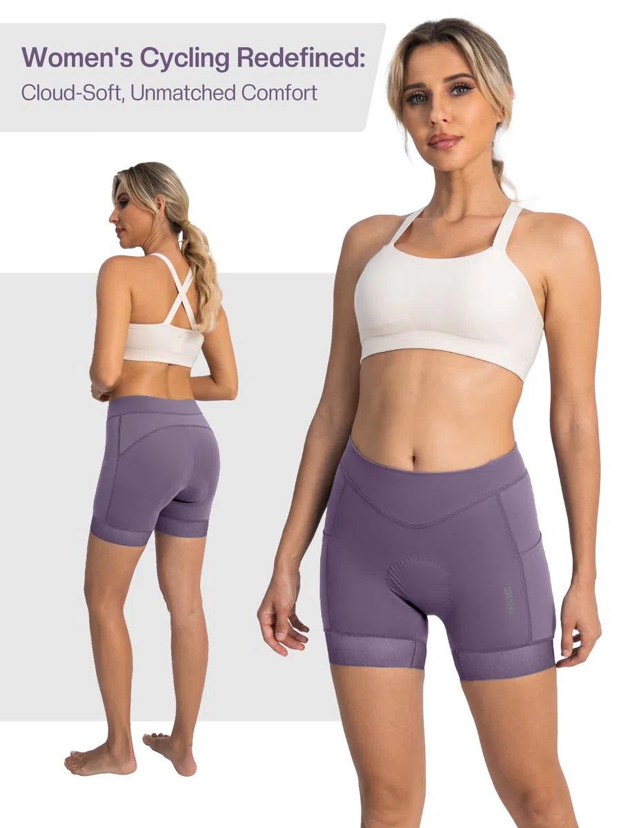 ARSUXEO Culotte Ciclismo Mujer Culotte Acolchado Mujer MTB Mallas Morado Accesorios Bicicleta con Bolsillos 579