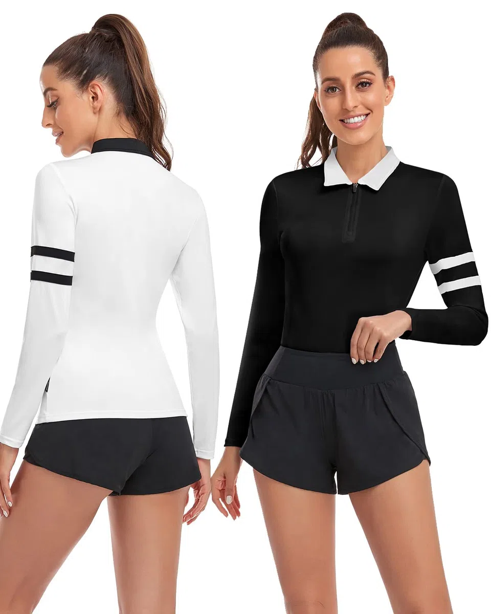 Soneven Polo Camiseta Manga Larga Mujer Deporte Camisetas Golf Polo Shirt Mujer Transpirable Trabajo