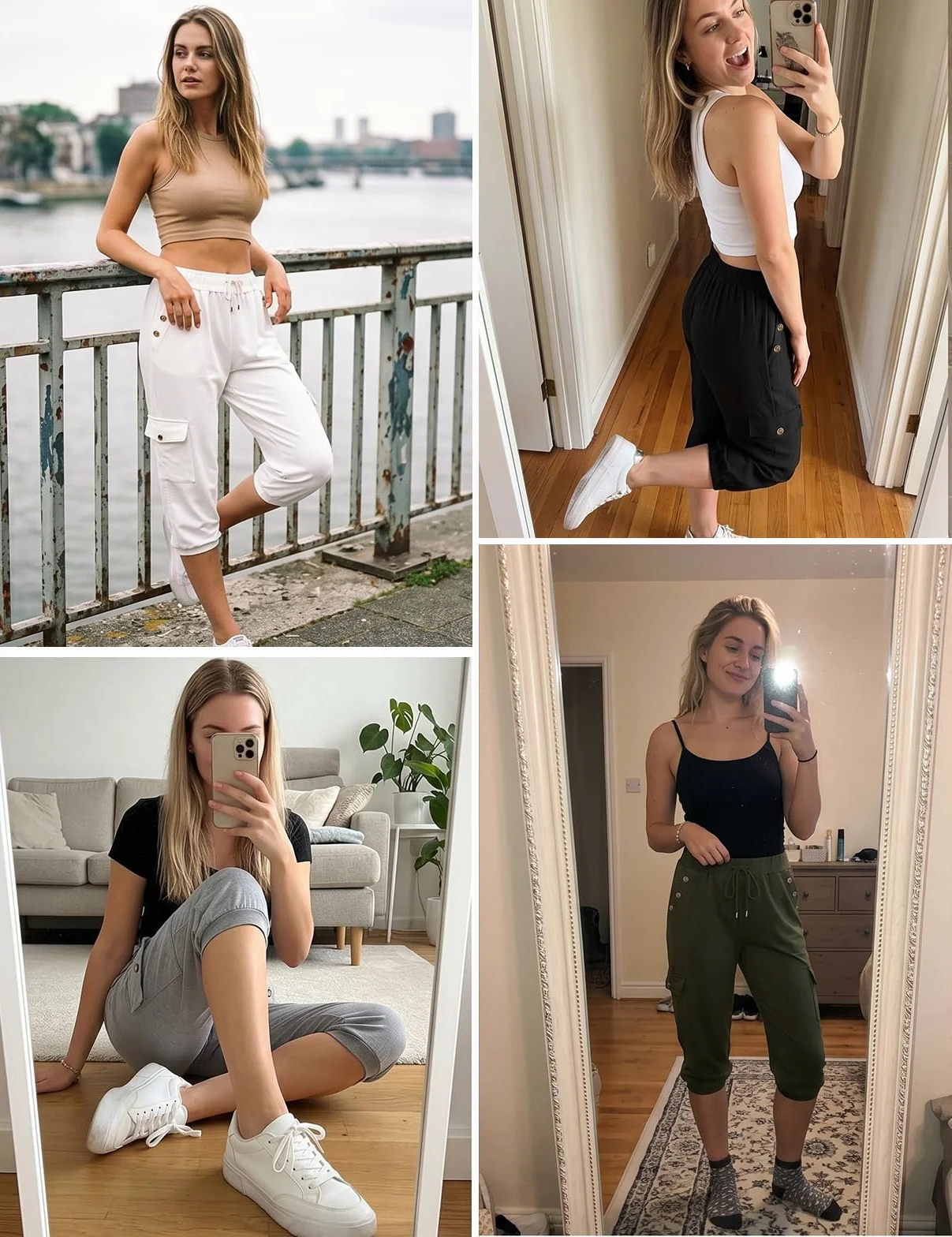 TOMEEK Pantalones Pirata para Mujer de Verano Pantalones Mujer 3/4 Sueltos con Cuatro Bolsillos Pantalones Deportivos Pantalones de Chándal de Yoga Jogger Fitness