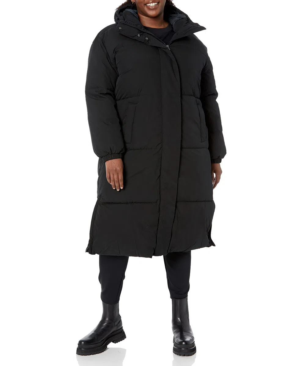 Amazon Essentials Mujer Chaqueta Acolchada Larga y de Talla Grande con Capucha (Disponible en Talla Grande)