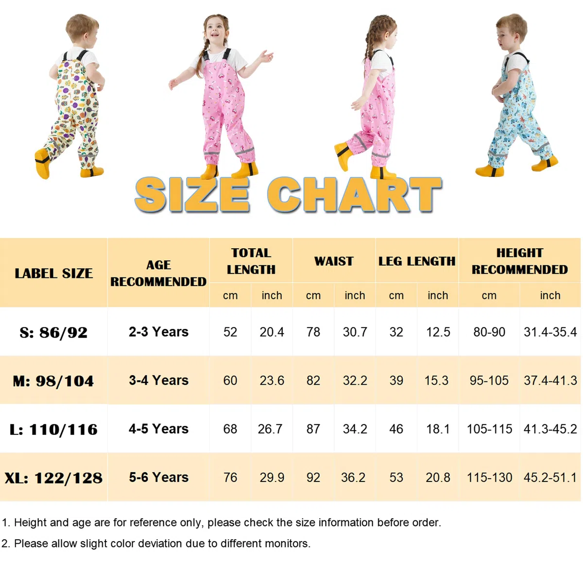 Fewlby Pantalon Impermeable Niños Niñas, Peto de Lluvia Pantalones Barro Mono Impermeable con Tiras Reflectantes Chubasquero Outdoor Traje Impermeable