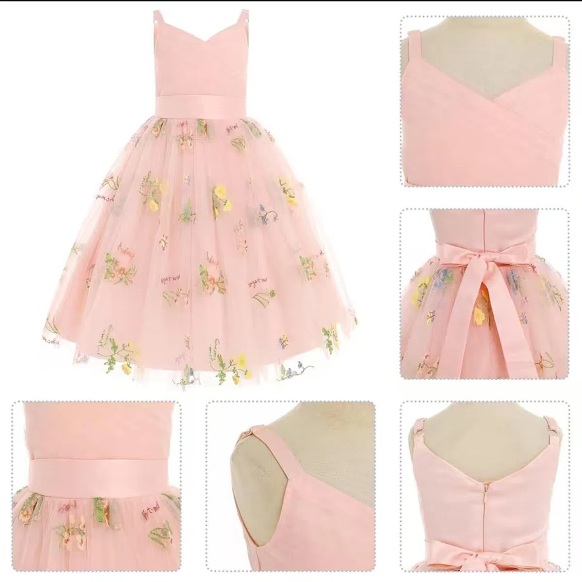 Genérico Vestido de cumpleaños Infantil con Tirantes de Encaje Bordado (3 a 14 años) (6-8 Years)
