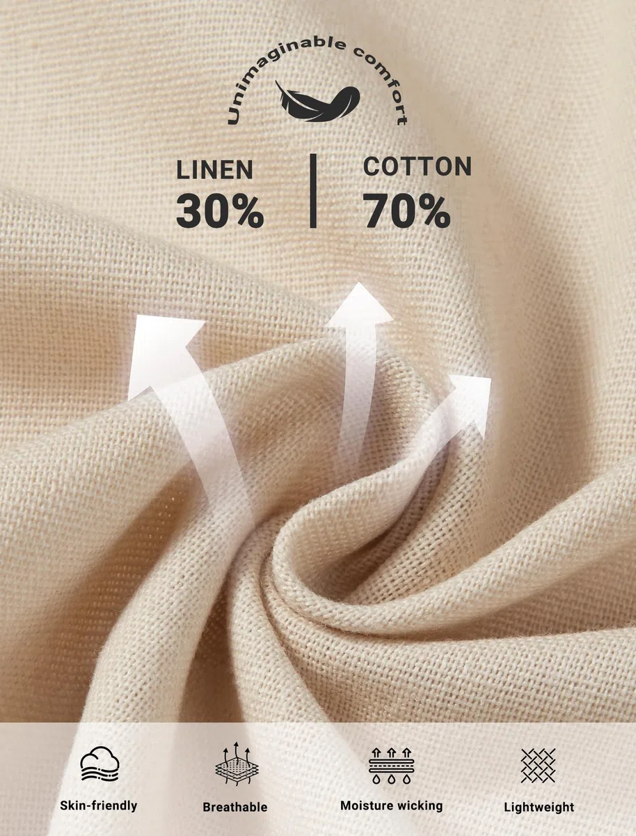 Enmain Camisa Lino Mujer Manga Corta Verano Camisas Blusa de Lino y Algodón de Botones Cuello en V Color Liso Casual Shirt Mujer Elegante Cómoda para Playa Trabajo
