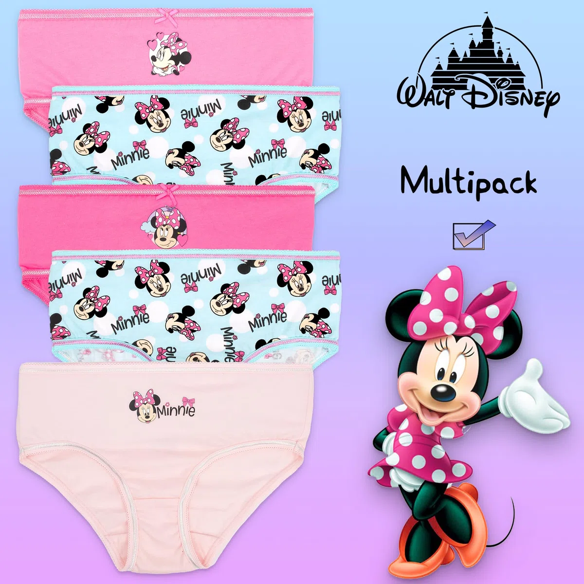 Disney Bragas suaves 100 % algodón para niñas, ropa interior para niñas, paquete de 5 con 5 diseños diferentes, color rosa, edad 5/6