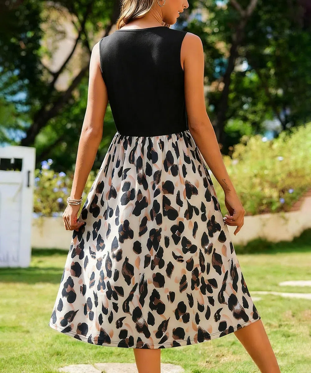 Vestidos Verano Mujer Sin Mangas Cuello Redondo Floral LíNea A LíNea Midi Swing Playa Vestido con Bolsillos