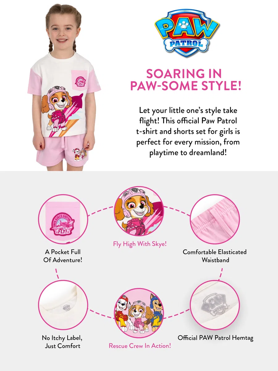 Paw Patrol Camiseta Ninas Y Shorts Ropa Niña De Skye | Set Camiseta Niño Y Pantalon Corto Niño Con Motivo Skye